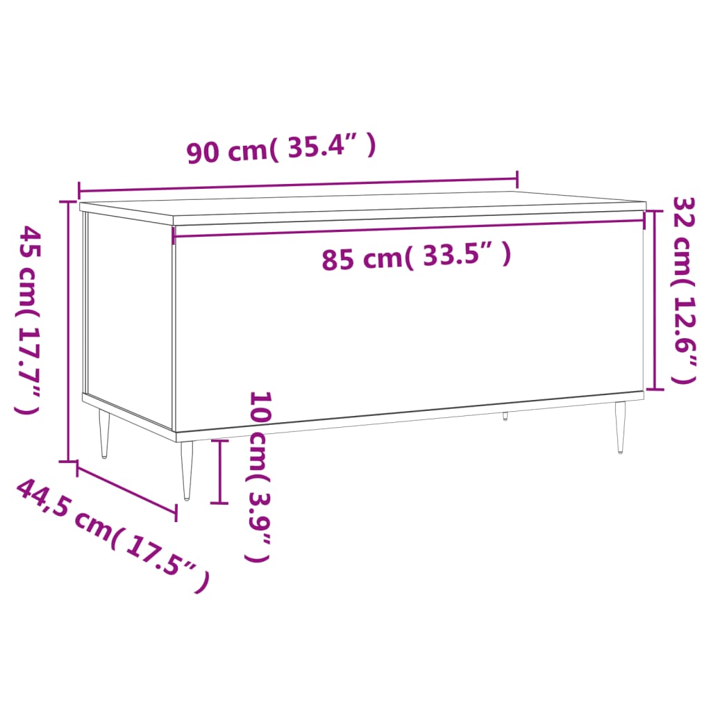 Coffee Table High Gloss White 90x44.5x45 cm Engineered Wood