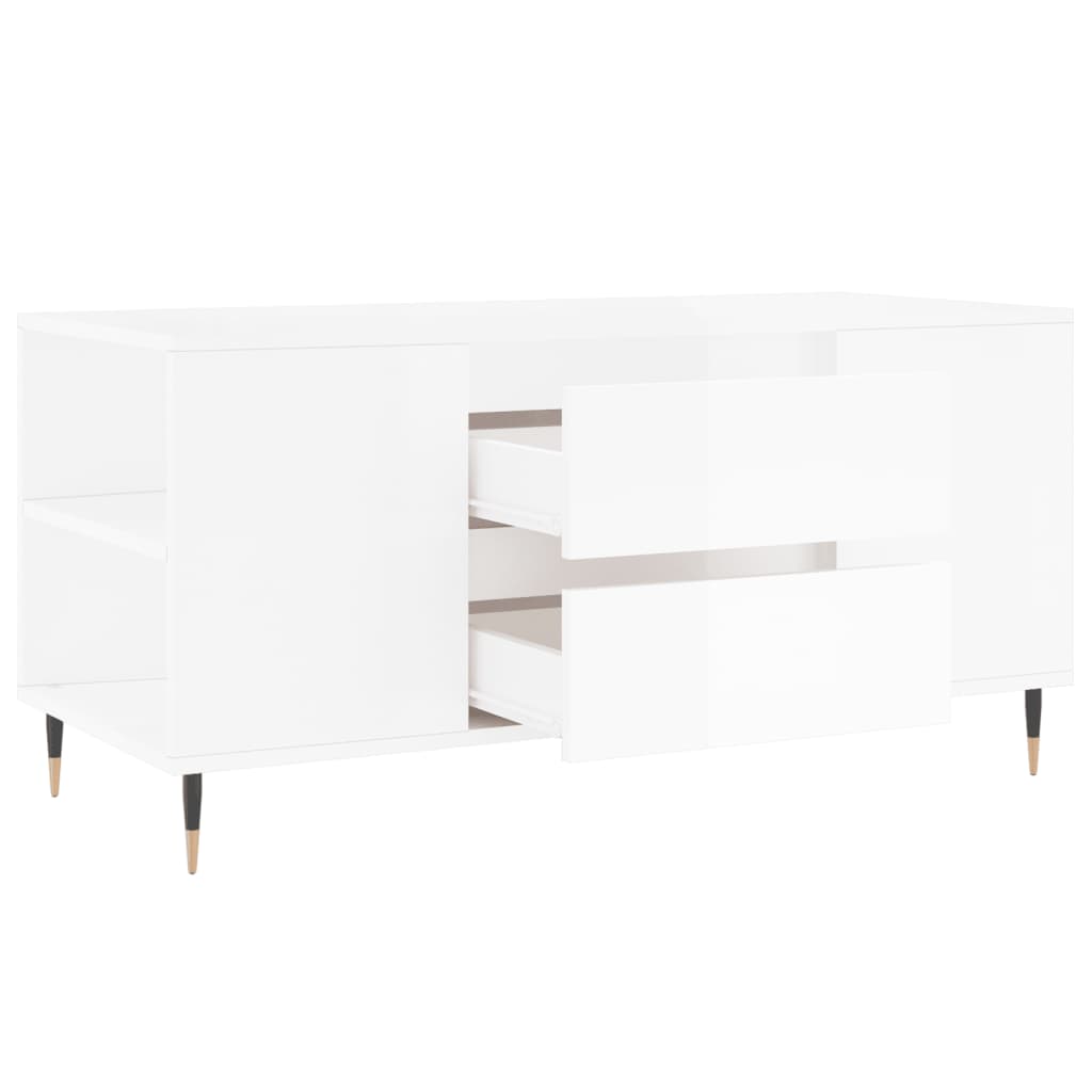 Coffee Table High Gloss White 102x44.5x50 cm Engineered Wood