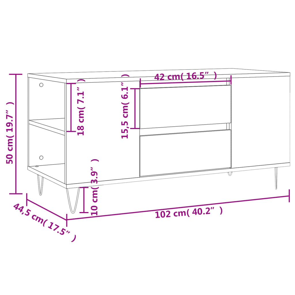 Coffee Table Sonoma Oak 102x44.5x50 cm Engineered Wood