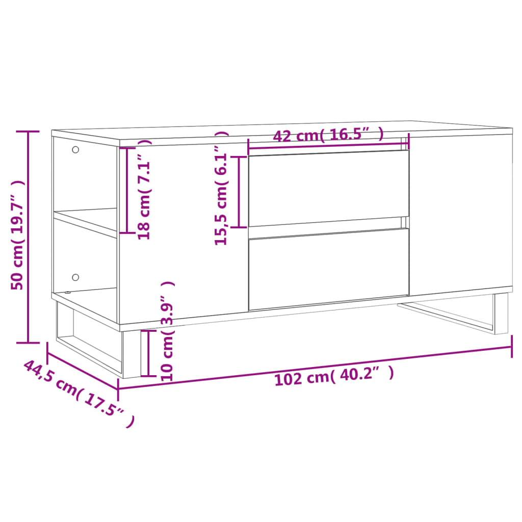 Coffee Table Black 102x44.5x50 cm Engineered Wood