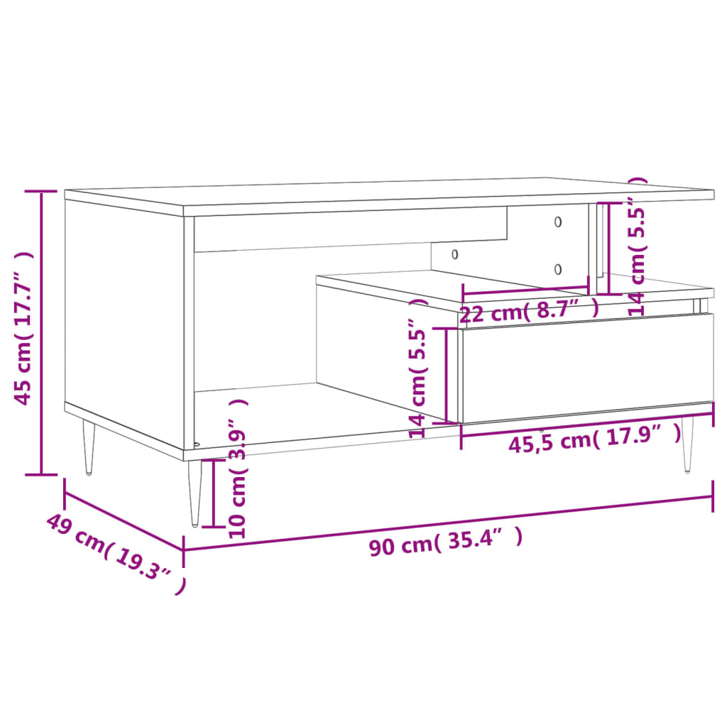 Coffee Table Black 90x49x45 cm Engineered Wood