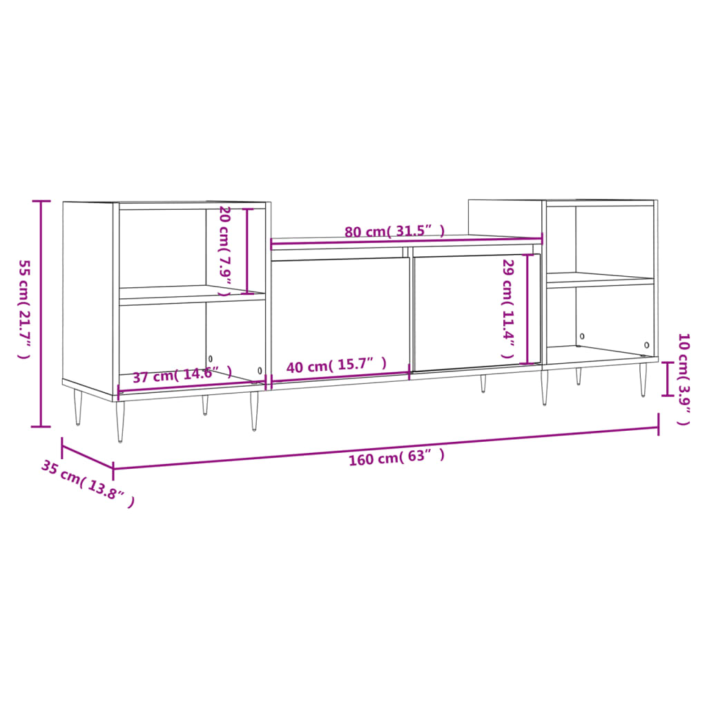 TV Cabinet Smoked Oak 160x35x55 cm Engineered Wood