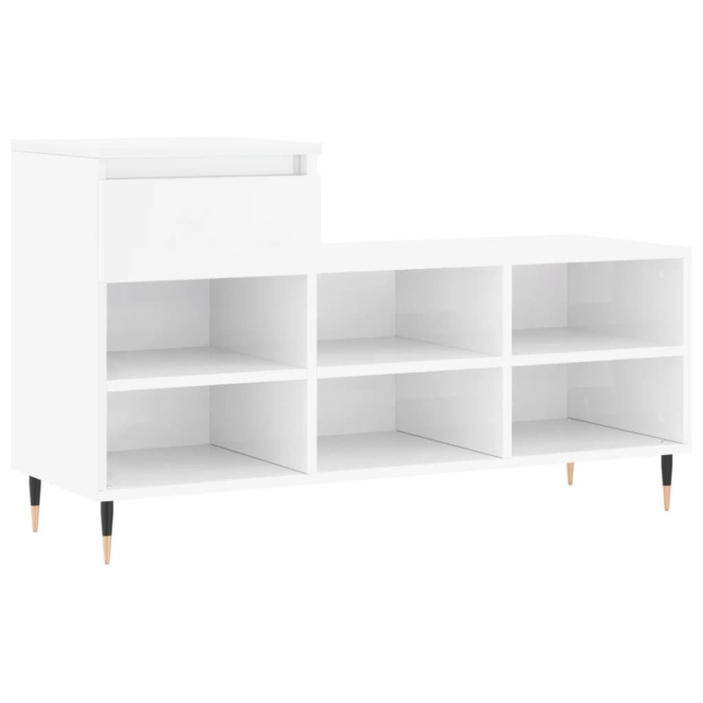 Shoe Cabinet High Gloss White 102x36x60 cm Engineered Wood