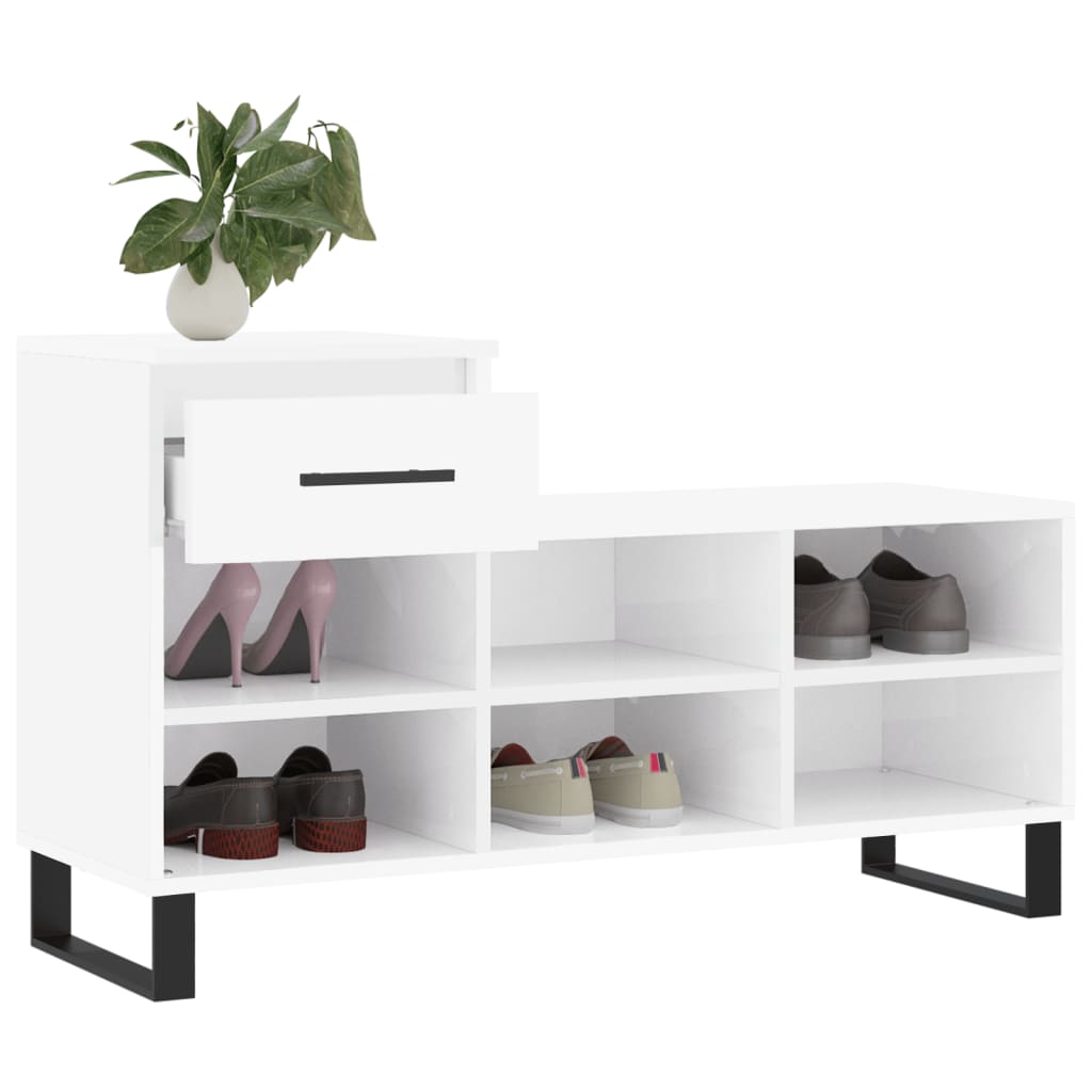 Shoe Cabinet High Gloss White 102x36x60 cm Engineered Wood