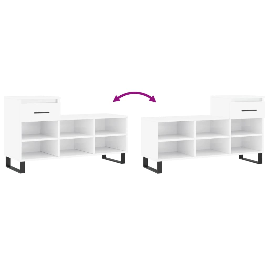 Shoe Cabinet High Gloss White 102x36x60 cm Engineered Wood