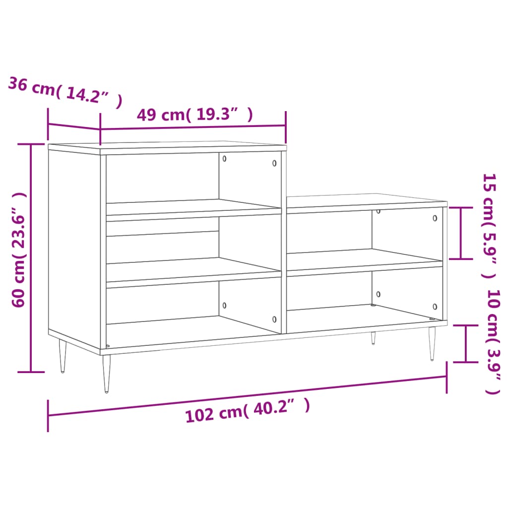 Shoe Cabinet Black 102x36x60 cm Engineered Wood