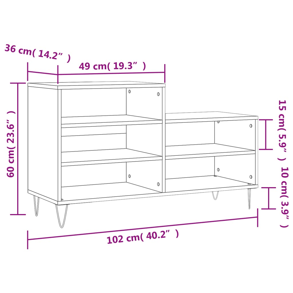 Shoe Cabinet White 102x36x60 cm Engineered Wood