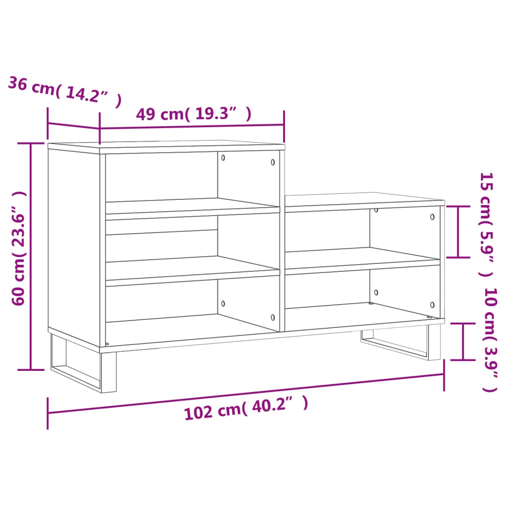 Shoe Cabinet Black 102x36x60 cm Engineered Wood