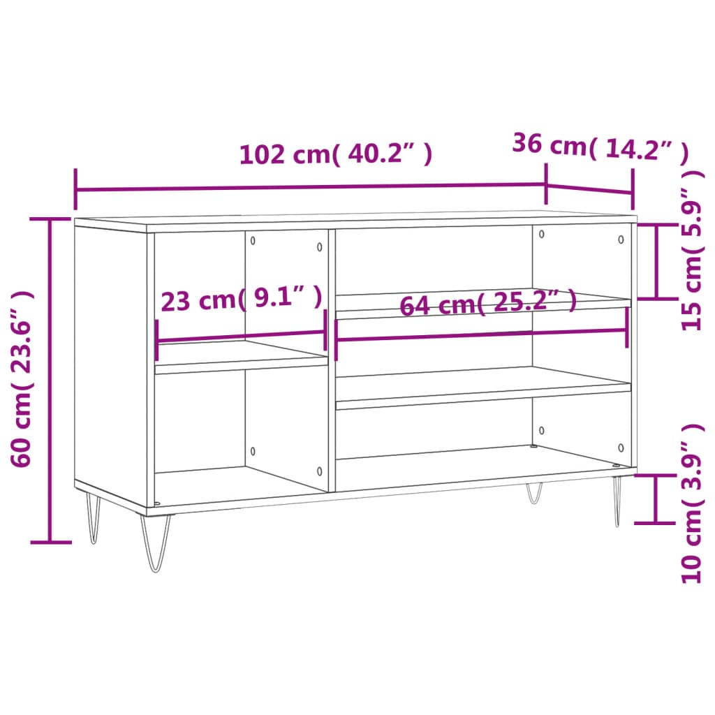 Shoe Cabinet Black 102x36x60 cm Engineered Wood