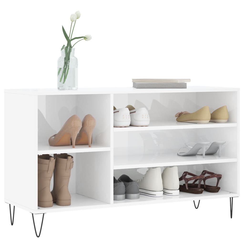 Shoe Cabinet High Gloss White 102x36x60 cm Engineered Wood