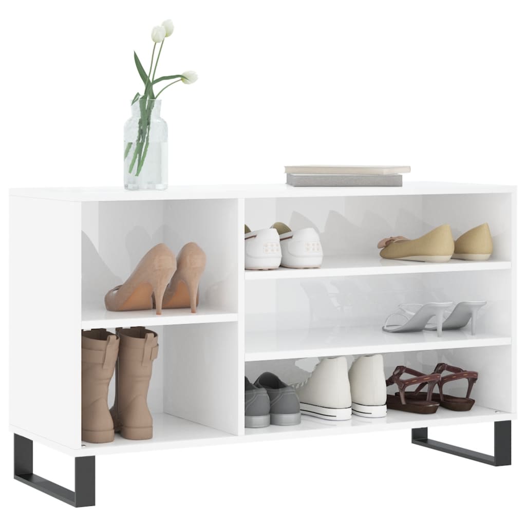 Shoe Cabinet High Gloss White 102x36x60 cm Engineered Wood