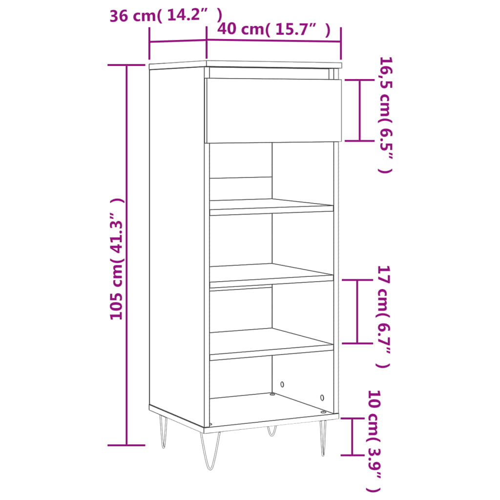 Shoe Cabinet Grey Sonoma 40x36x105 cm Engineered Wood