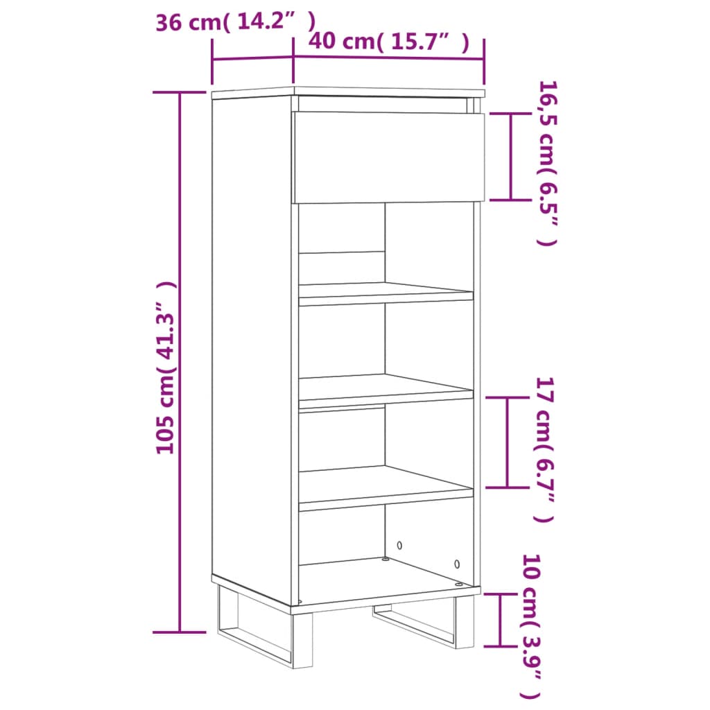 Shoe Cabinet Black 40x36x105 cm Engineered Wood