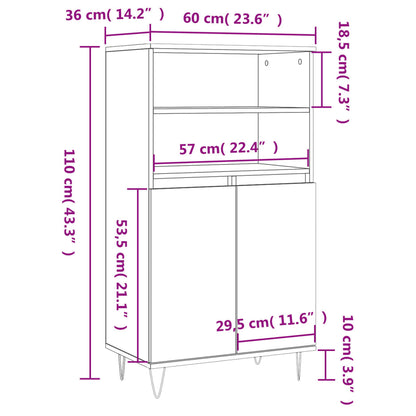 Highboard High Gloss White 60x36x110 cm Engineered Wood