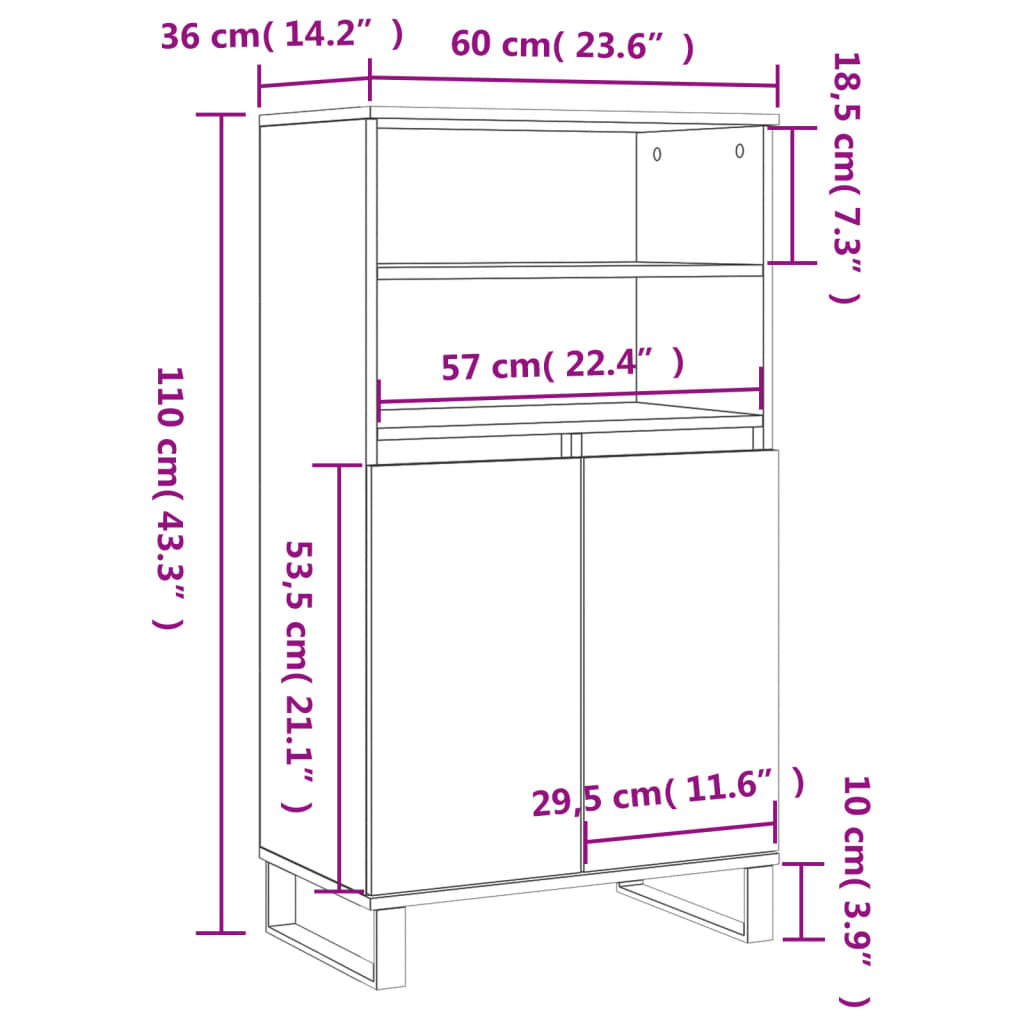 Highboard White 60x36x110 cm Engineered Wood