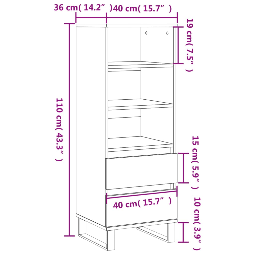 Highboard Grey Sonoma 40x36x110 cm Engineered Wood