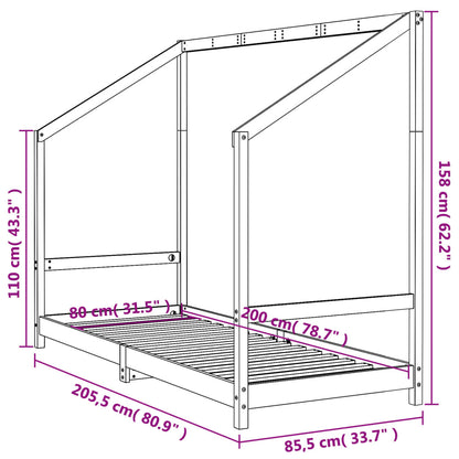 Kids Bed Frame White 80x200 cm Solid Wood Pine