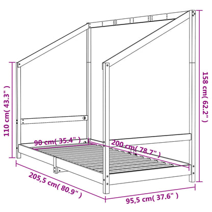 Kids Bed Frame 90x200 cm Solid Wood Pine