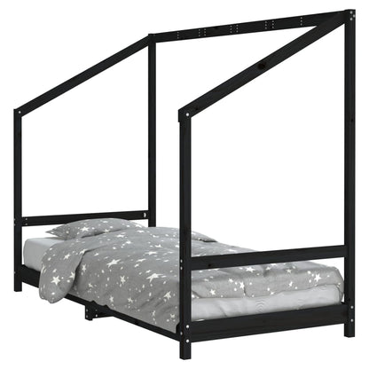 Kids Bed Frame Black 90x200 cm Solid Wood Pine