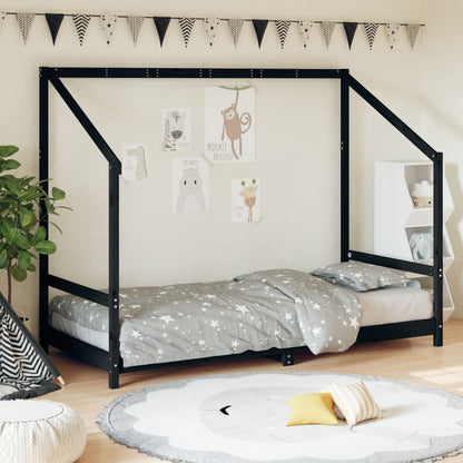 Kids Bed Frame Black 90x200 cm Solid Wood Pine