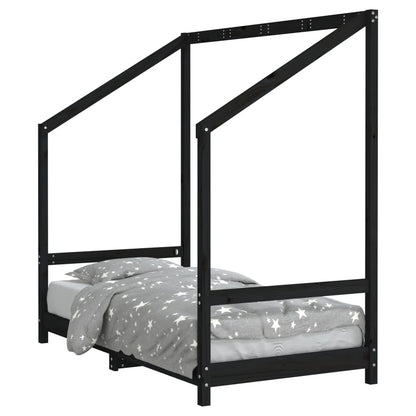 Kids Bed Frame Black 80x160 cm Solid Wood Pine