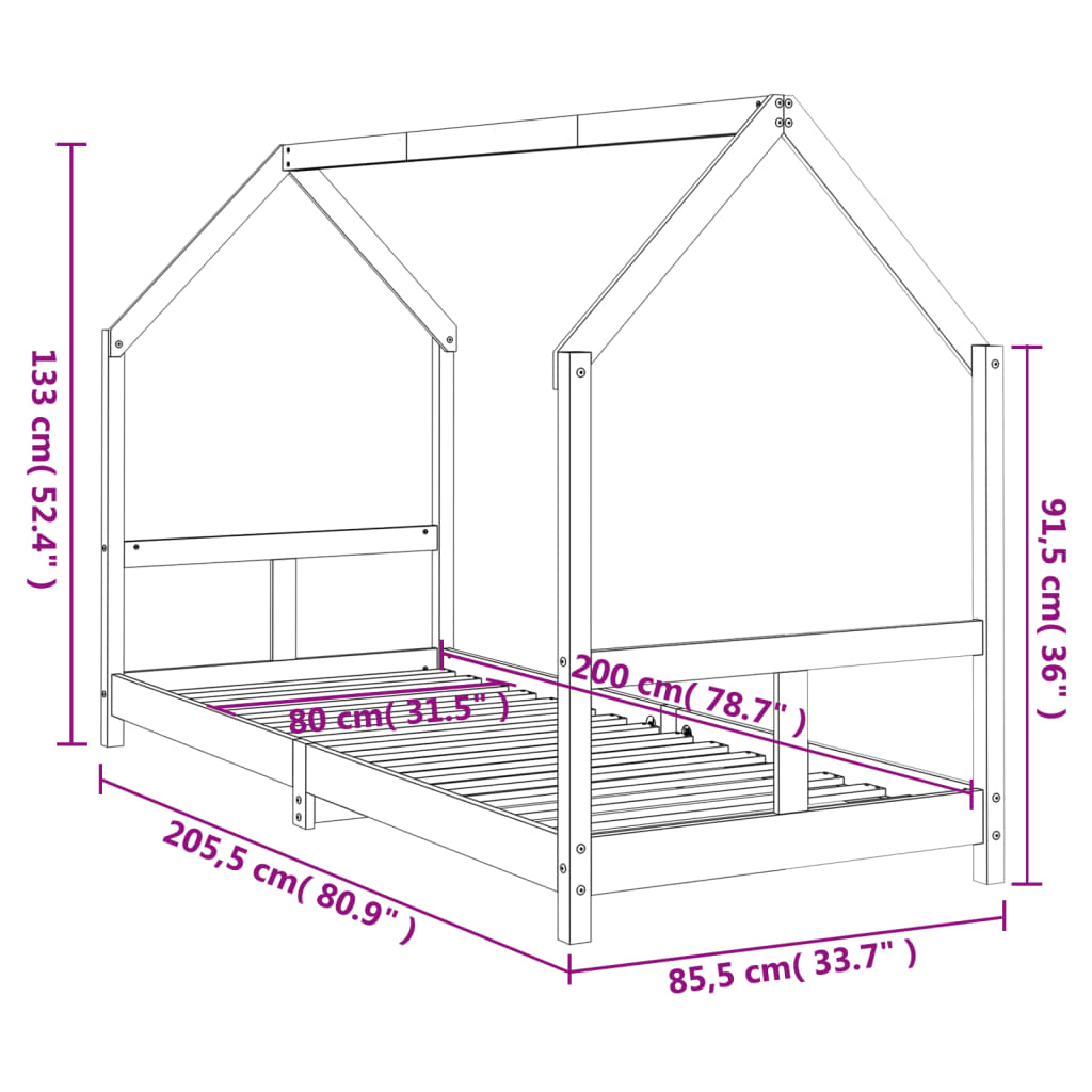 Kids Bed Frame White 80x200 cm Solid Wood Pine