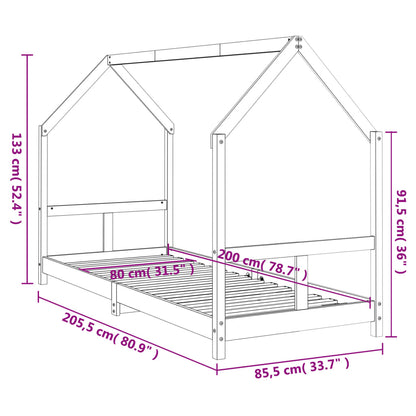 Kids Bed Frame White 80x200 cm Solid Wood Pine