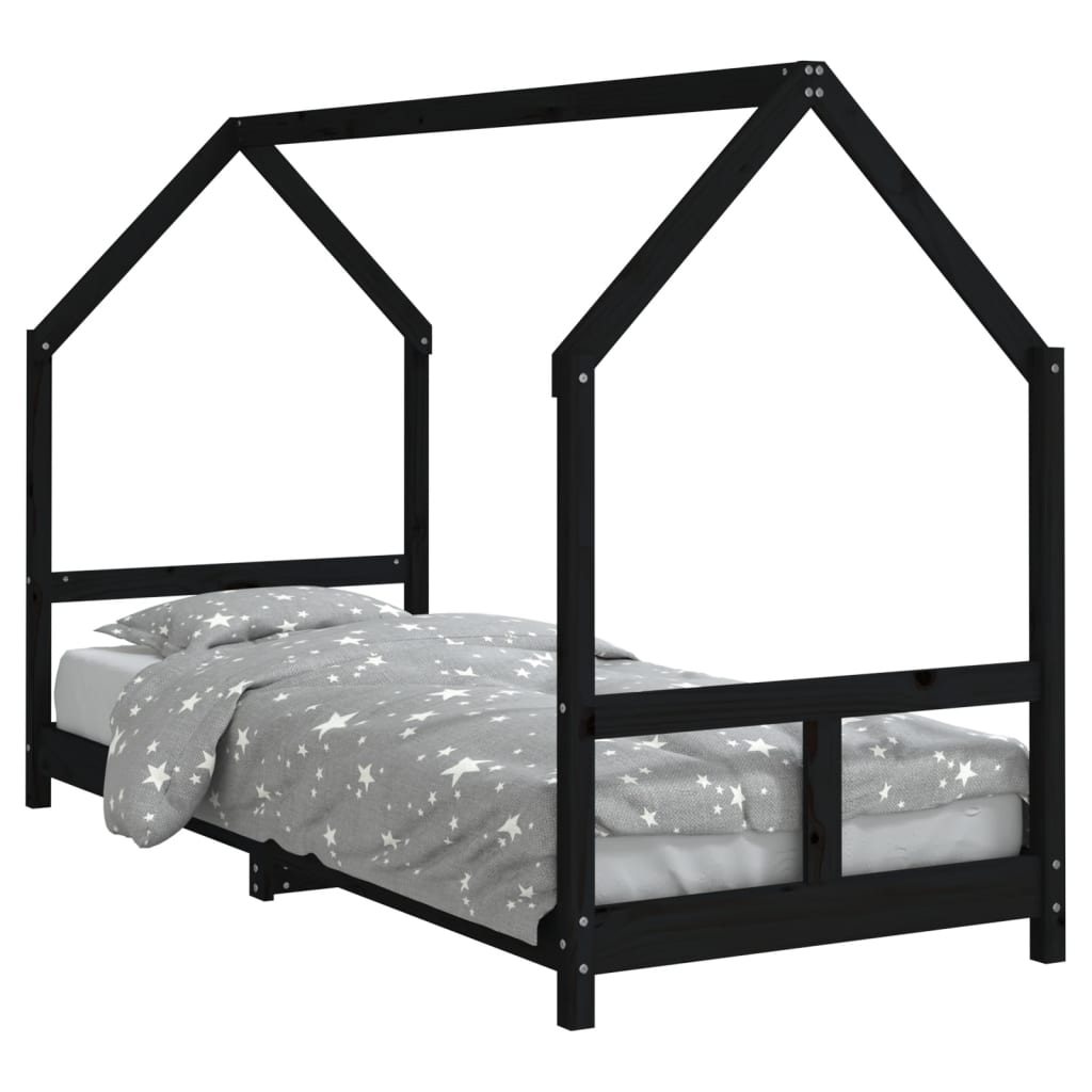 Kids Bed Frame Black 80x200 cm Solid Wood Pine