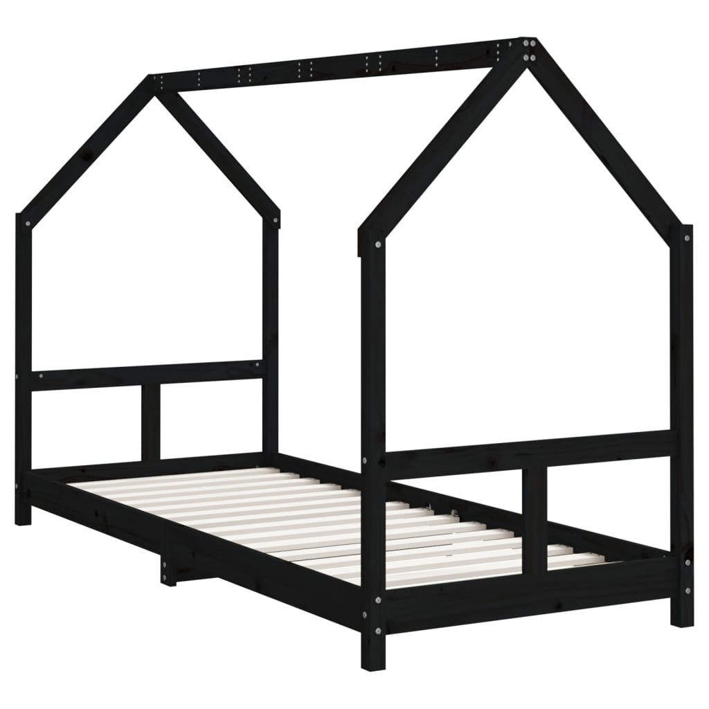 Kids Bed Frame Black 80x200 cm Solid Wood Pine