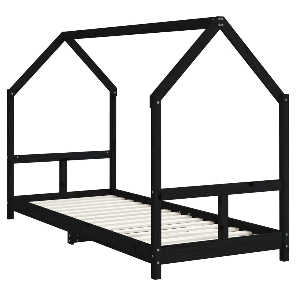 Kids Bed Frame Black 80x200 cm Solid Wood Pine