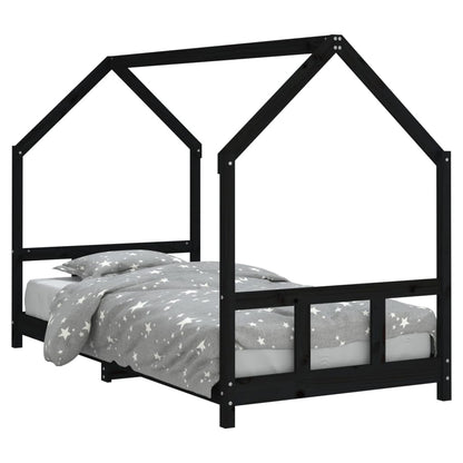 Kids Bed Frame Black 90x200 cm Solid Wood Pine