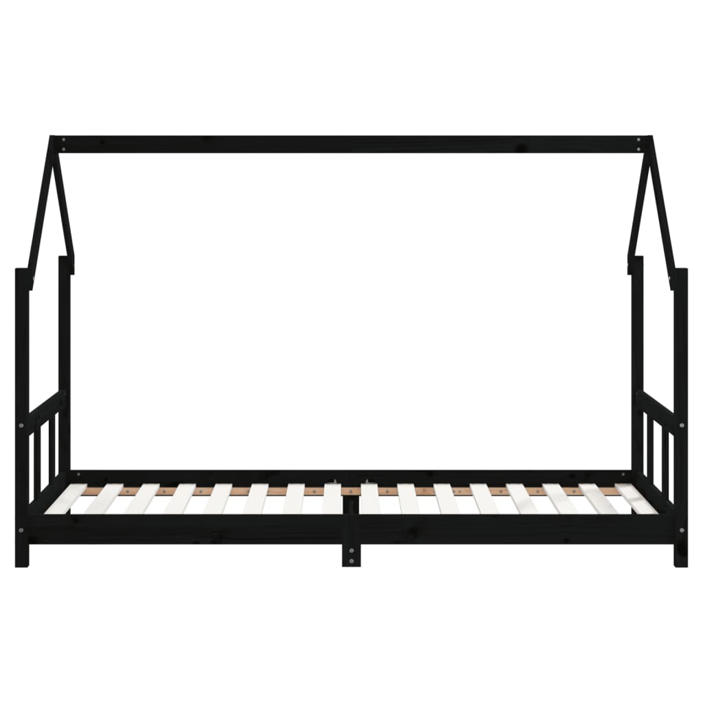 Kids Bed Frame Black 90x200 cm Solid Wood Pine