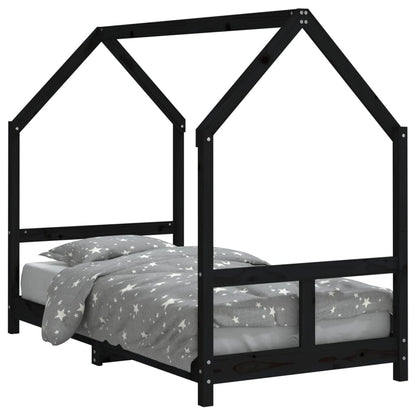 Kids Bed Frame Black 80x160 cm Solid Wood Pine