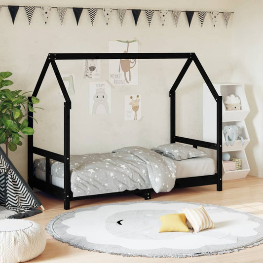 Kids Bed Frame Black 80x160 cm Solid Wood Pine