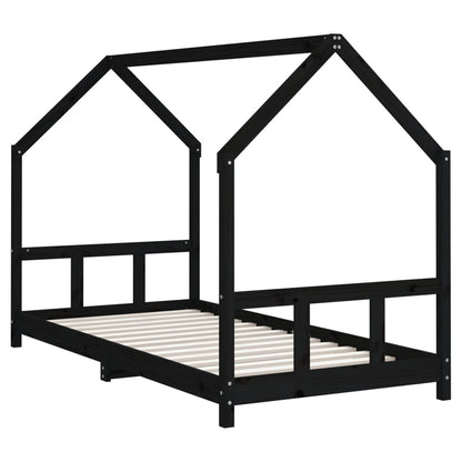 Kids Bed Frame Black 90x190 cm Solid Wood Pine