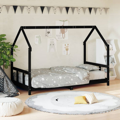 Kids Bed Frame Black 90x190 cm Solid Wood Pine