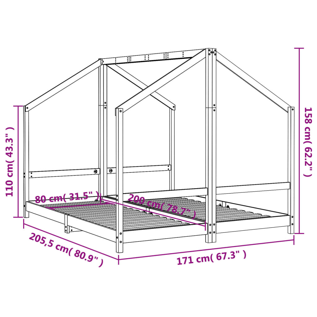 Kids Bed Frame White 2x(80x200) cm Solid Wood Pine