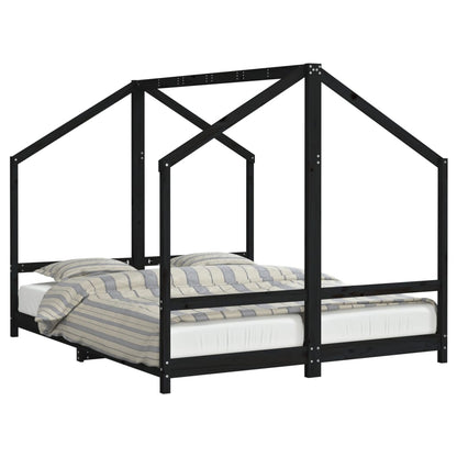 Kids Bed Frame Black 2x(80x200) cm Solid Wood Pine