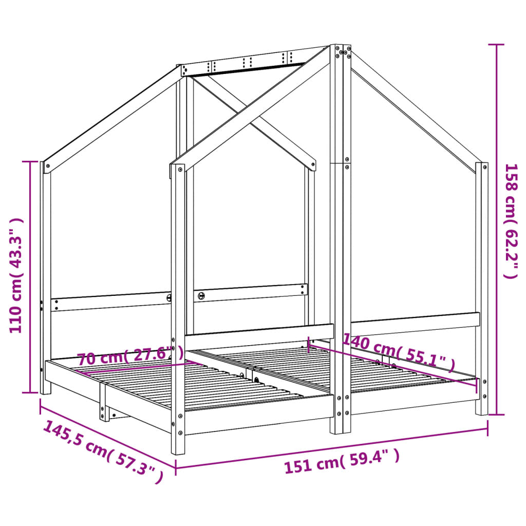 Kids Bed Frame 2x(70x140) cm Solid Wood Pine