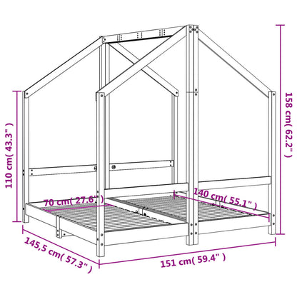 Kids Bed Frame 2x(70x140) cm Solid Wood Pine