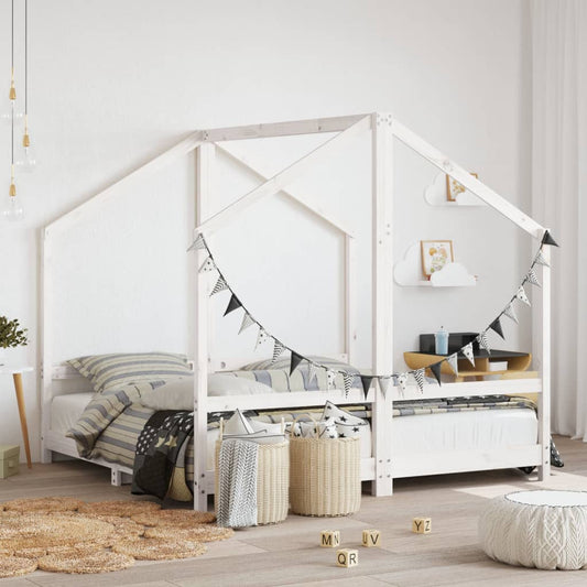 Kids Bed Frame White 2x(80x160) cm Solid Wood Pine