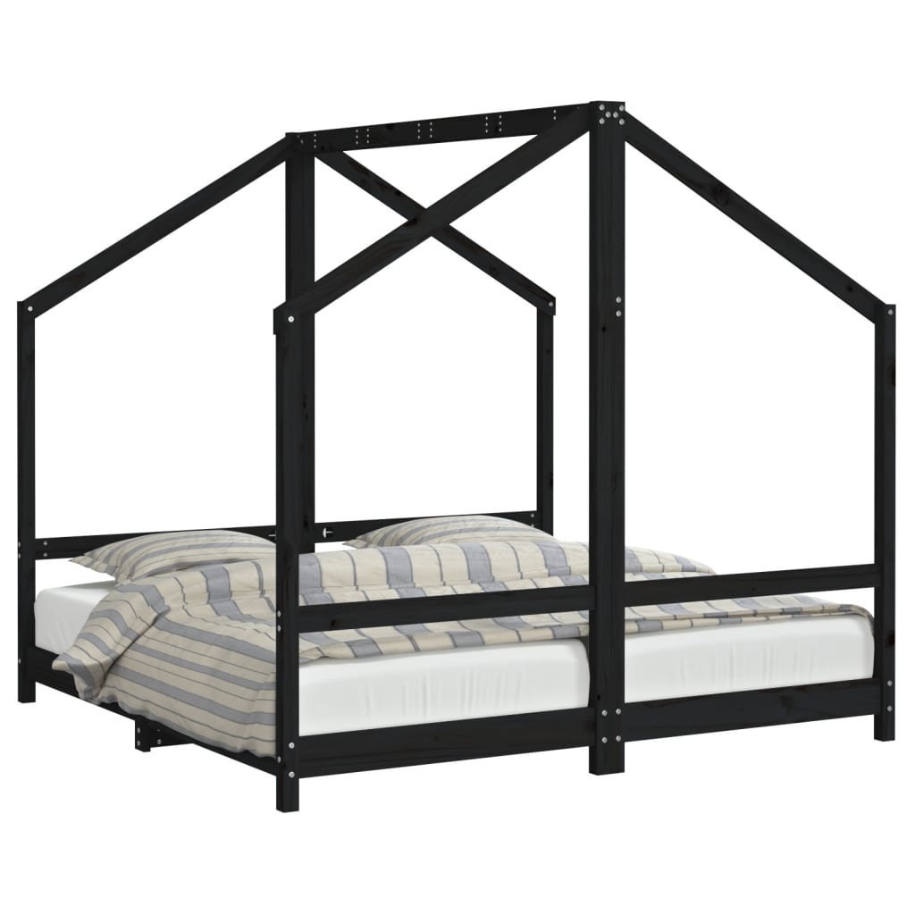 Kids Bed Frame Black 2x(80x160) cm Solid Wood Pine