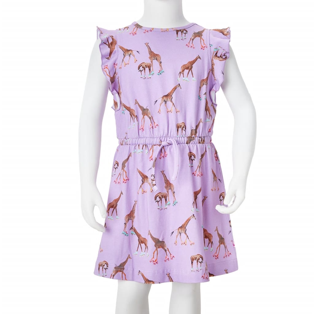 Kids' Dress with Ruffle Sleeves and Drawstring Lila 128