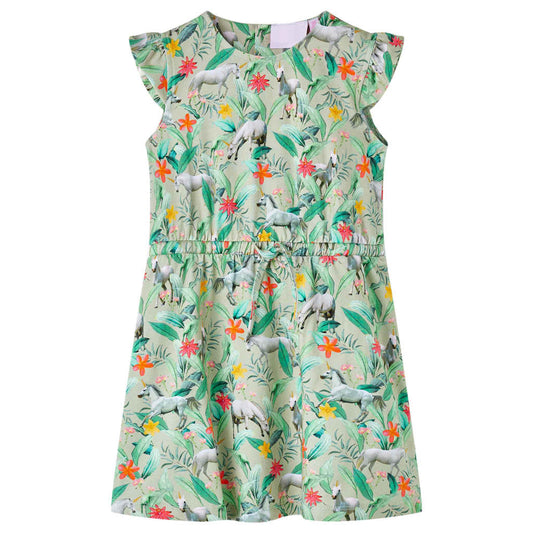 Kids' Dress with Flying Sleeves Light Khaki 128