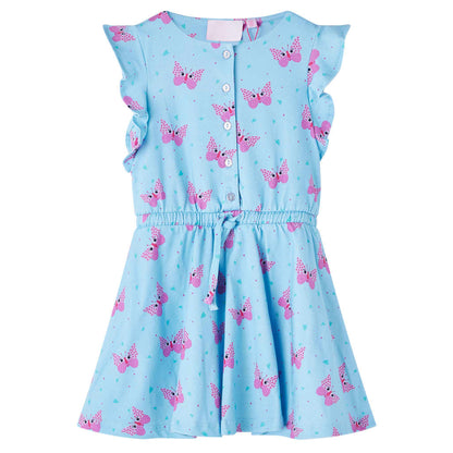 Kids' Dress with Buttons Sleeveless Blue 128