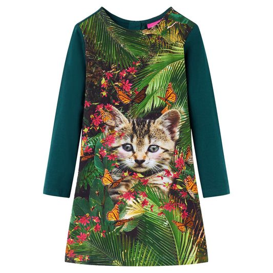 Kids' Dress with Long Sleeves Dark Green 104