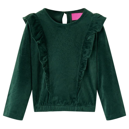 Kids' Blouse with Ruffles Dark Green 128