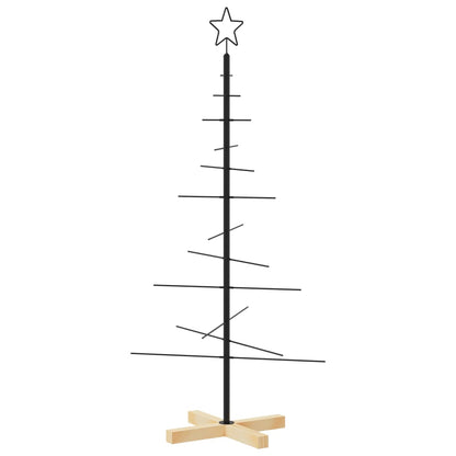 Metal Christmas Tree with Wooden Base Black 120 cm