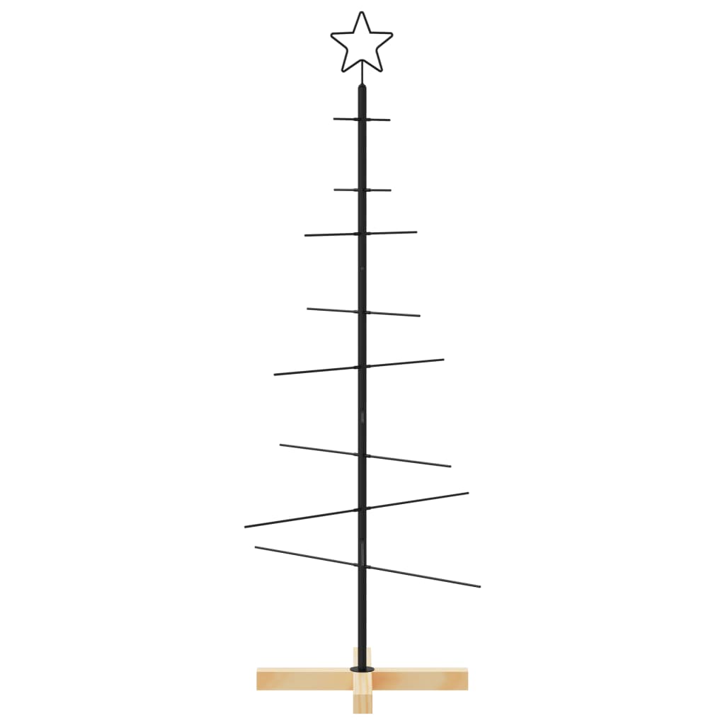 Metal Christmas Tree with Wooden Base Black 120 cm