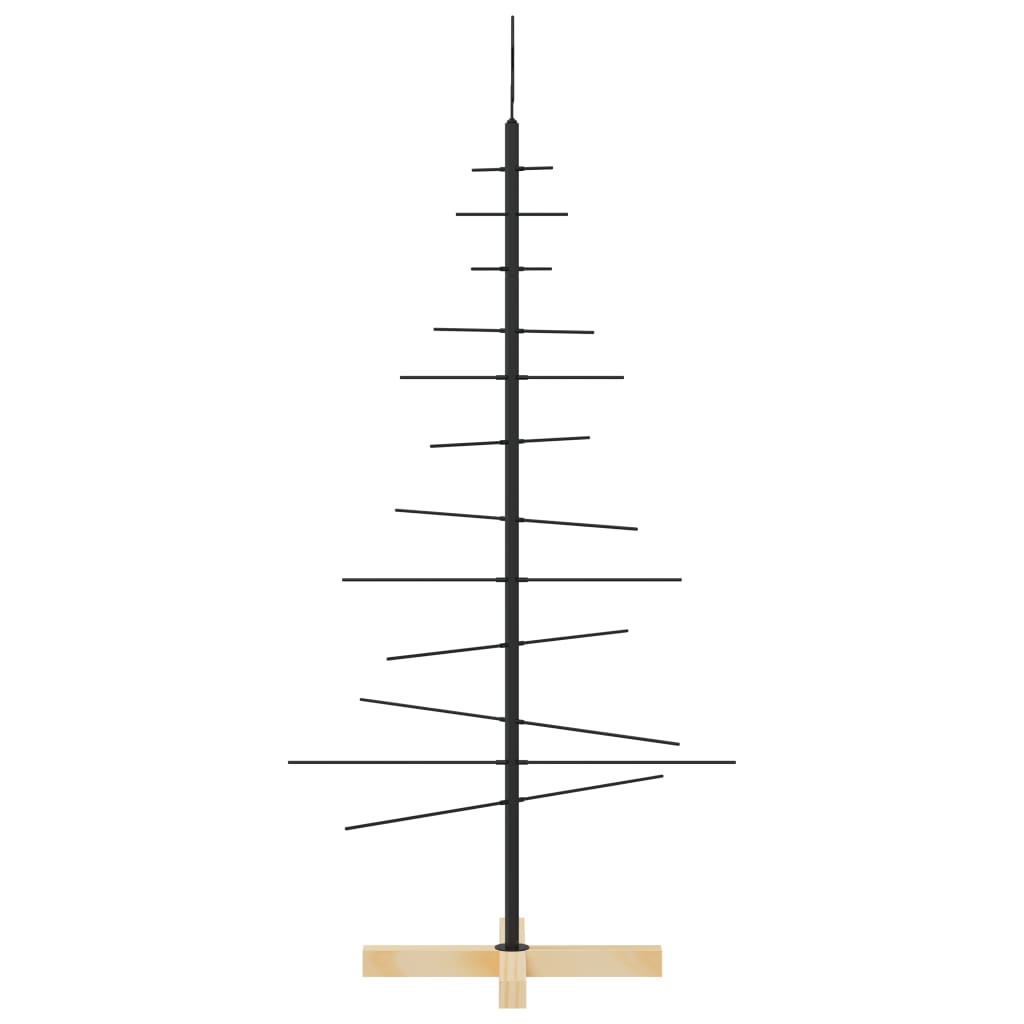 Metal Christmas Tree with Wooden Base Black 120 cm